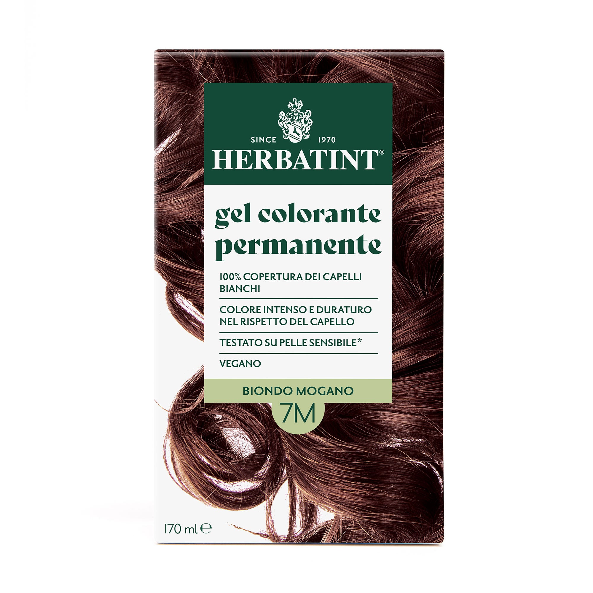 Confezione della colorazione per capelli senza ammoniaca permanente Herbatint 7M Biondo Mogano