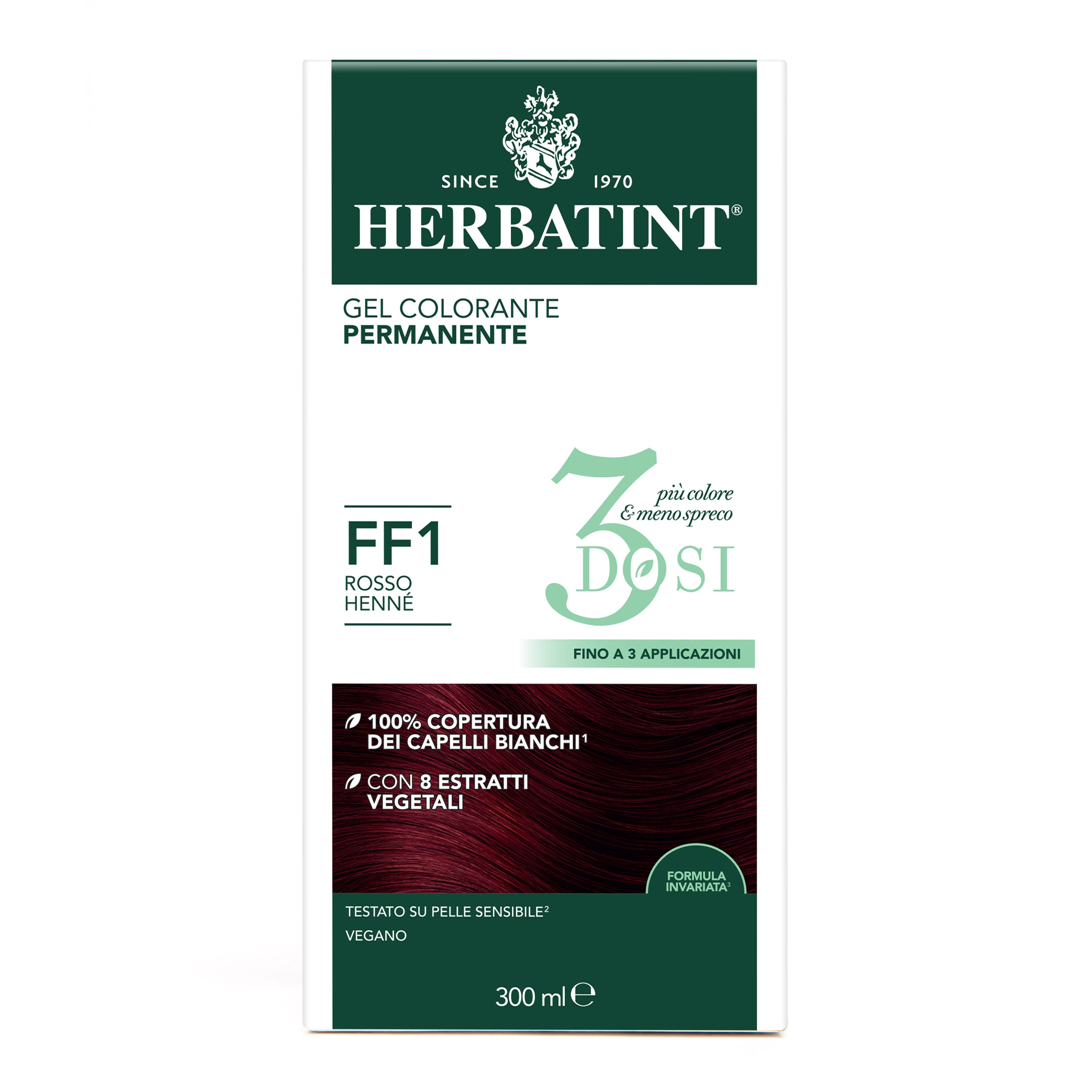 Confezione della colorazione per capelli senza ammoniaca permanente 3Dosi Herbatint FF1 Rosso Henné