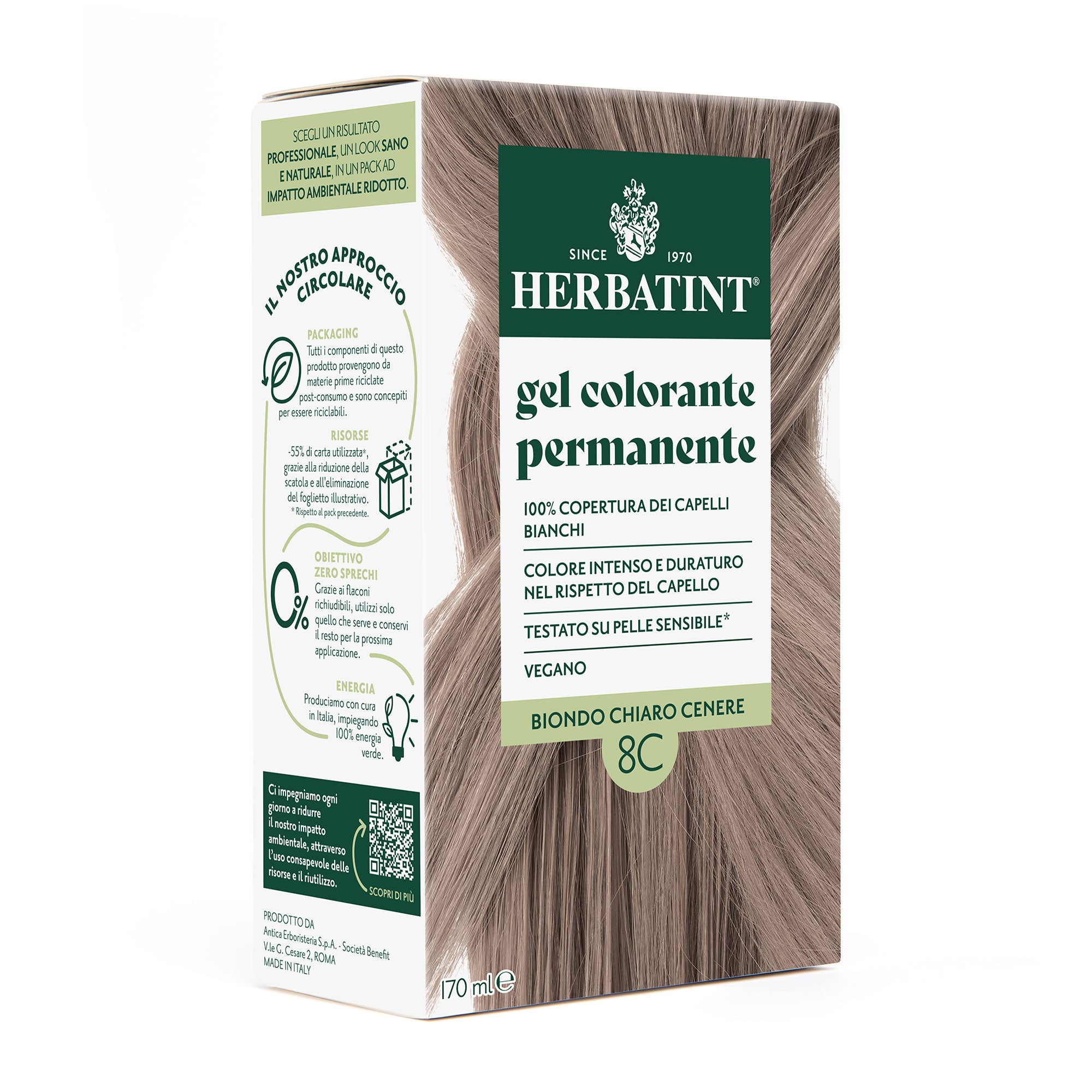 Gel Colorante Permanente 8C Biondo Chiaro Cenere Herbatint