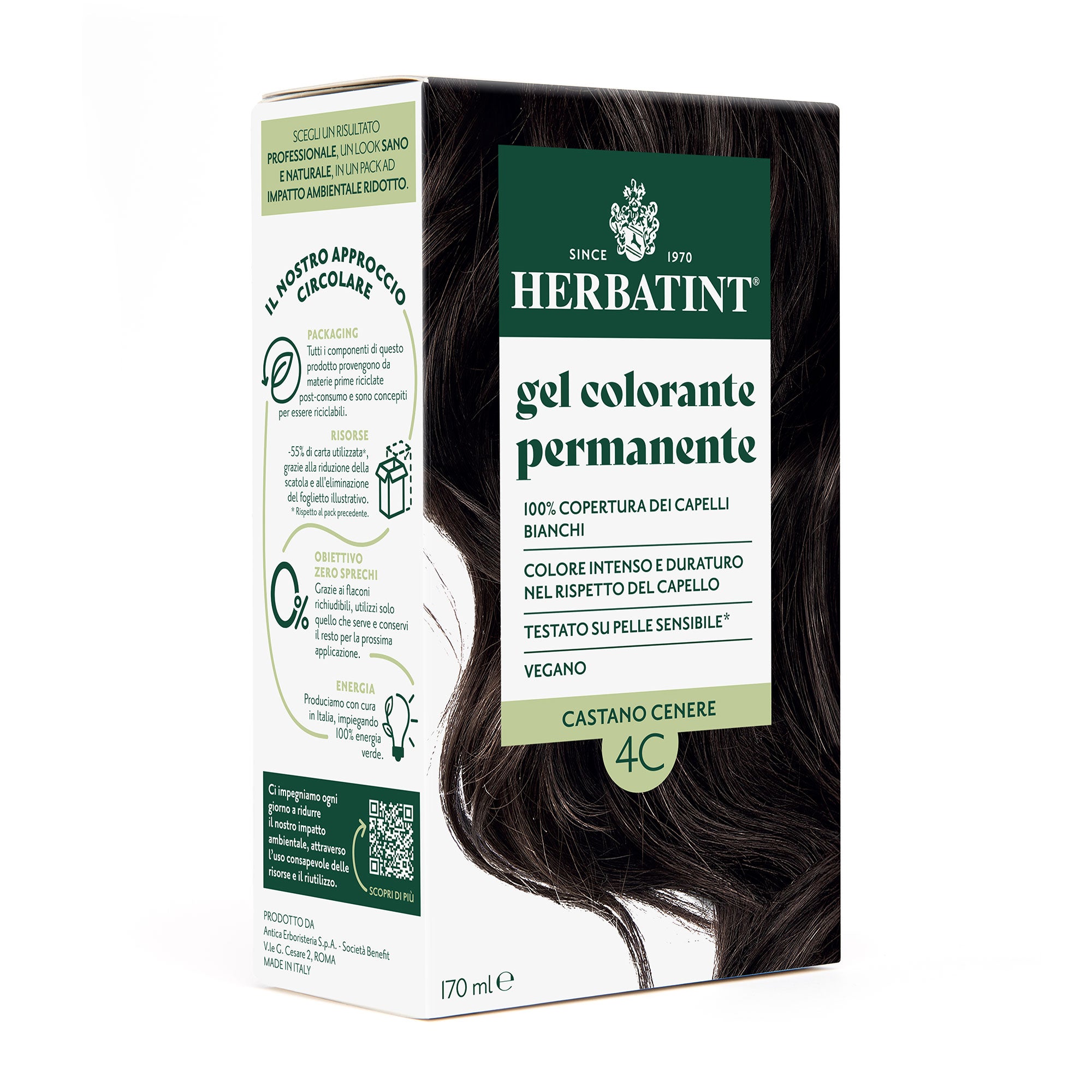 Gel colorante permanente senza ammoniaca Herbatint 4C Castano Cenere