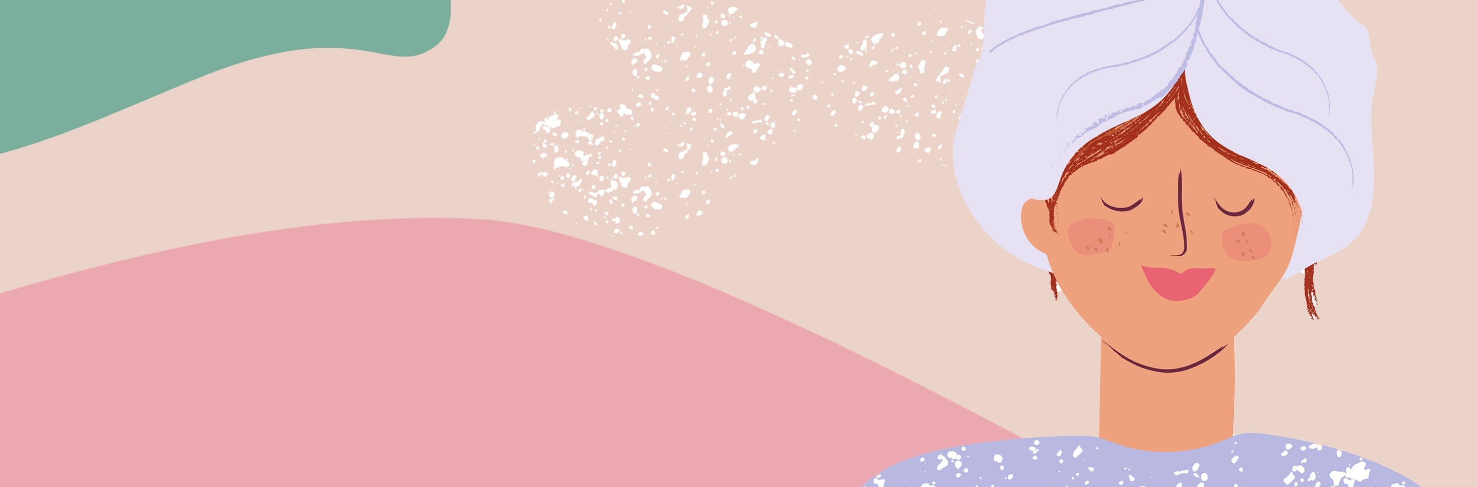 Illustrazione di donna con capelli coperti da un turbante, simbolo della fase di posa della colorazione vegetale Herbatint