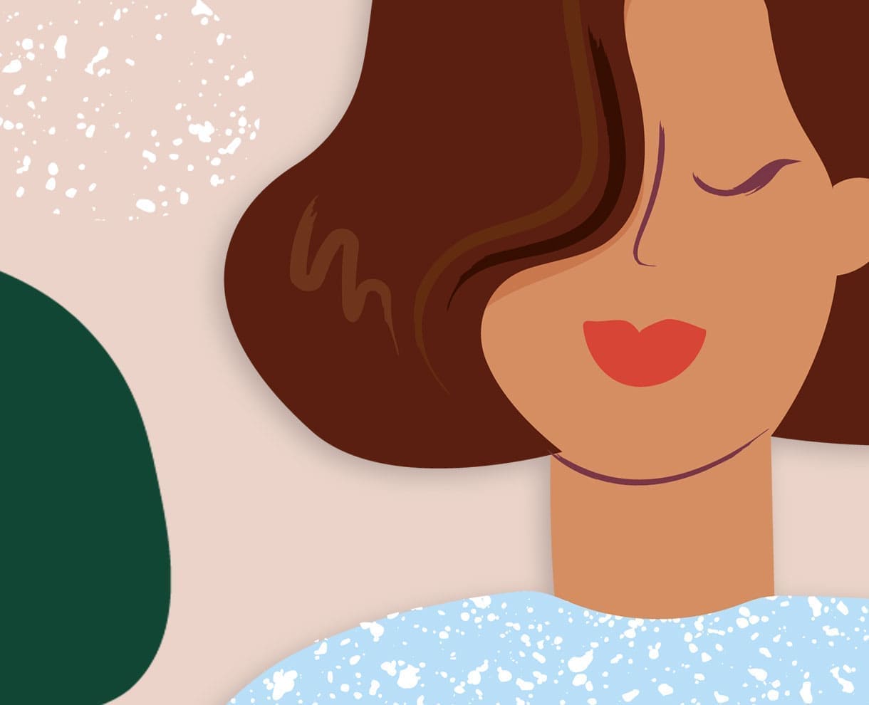 Ilustração estilizada de uma mulher com cabelo castanho simbolizando a cobertura natural dos cabelos brancos com Herbatint Vegetal Color