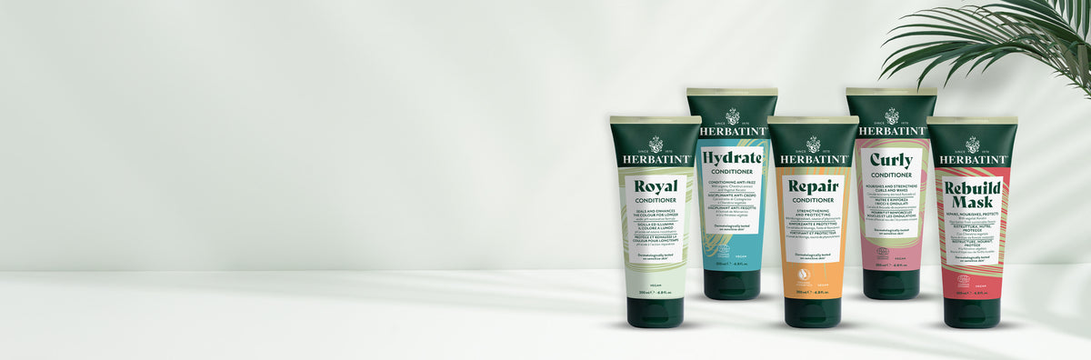 Herbatint Linie von Conditionern und Masken für das Haar: Royal, Hydrate, Repair, Curly und Rebuild Mask, auch für empfindliche Haut und Kopfhaut geeignet