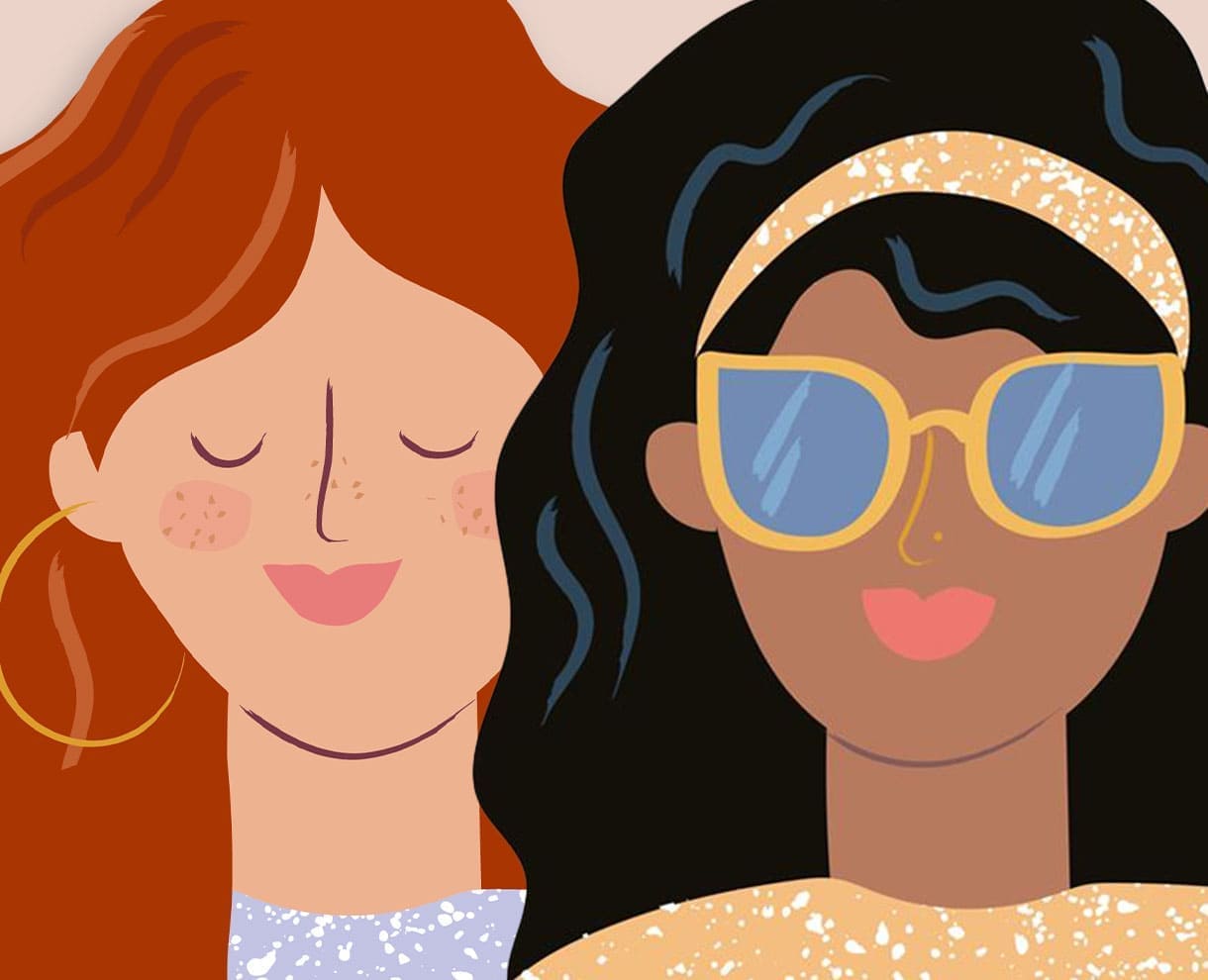 Illustration of two models with dark and red hair symbolizing Herbatint’s vegetal hair coloring