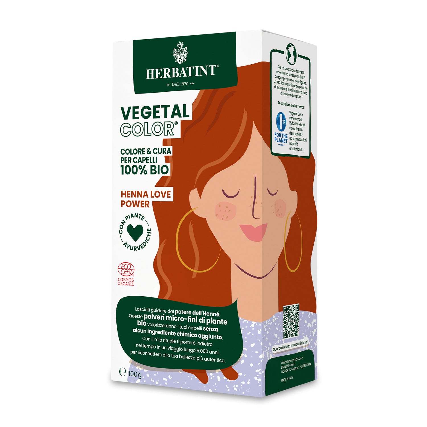 Confezione Herbatint Vegetal Color Henna Love Power, colorazione naturale 100% bio a base di piante ayurvediche, senza ingredienti chimici aggiunti