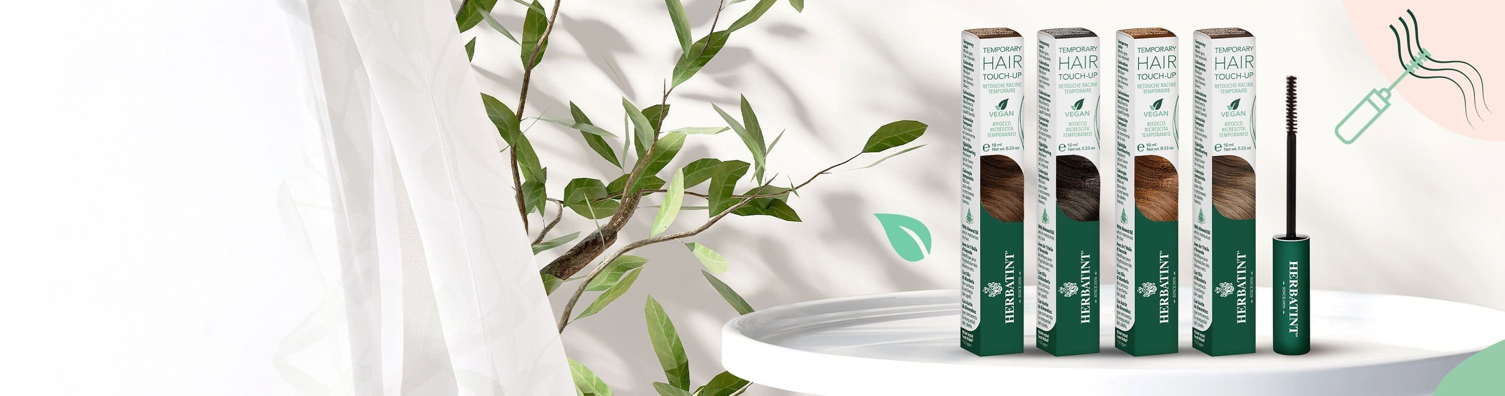 Herbatint Haarmascara für schwarzes Haar mit Bürstenapplikator, 10 ml grün-weiße Verpackung, ideal für temporäre Ansatzkorrekturen; veganes Produkt