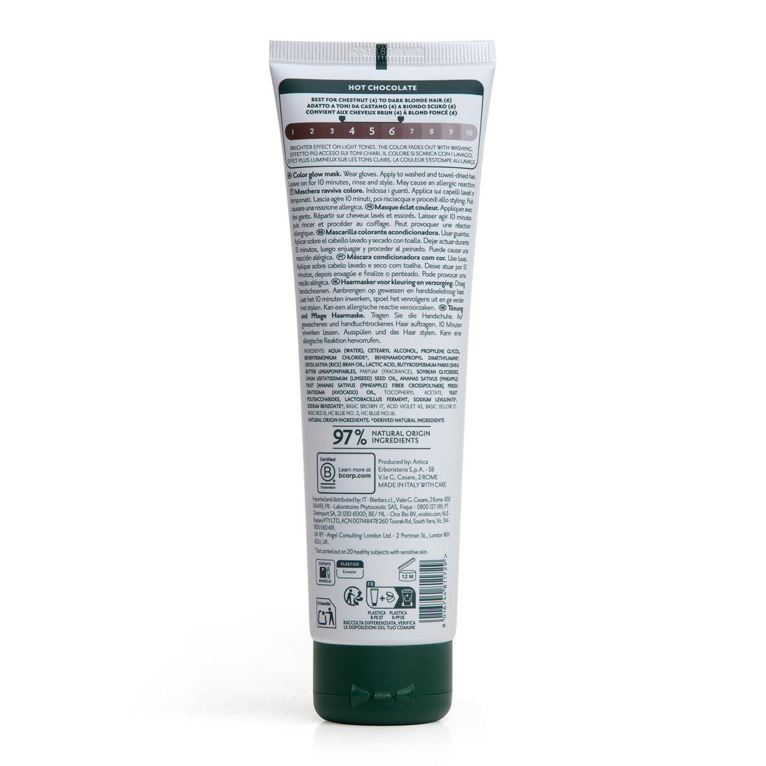 Retro tubetto maschera colorante per capelli Herbatint Hot Chocolate da 150 ml. Formula vegan, testato su pelle sensibile, 97% ingredienti di origine naturale