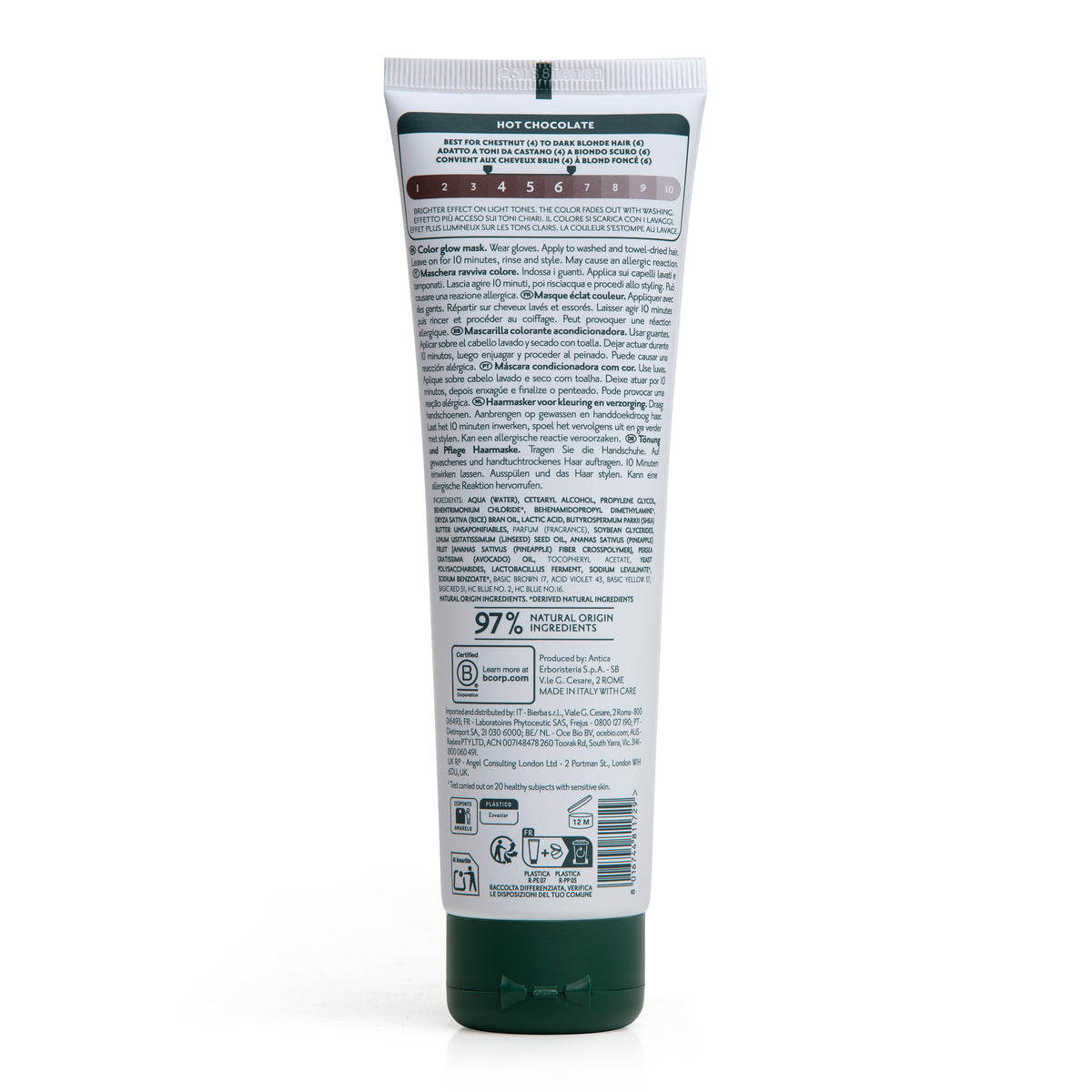 Retro tubetto maschera colorante per capelli Herbatint Hot Chocolate da 150 ml. Formula vegan, testato su pelle sensibile, 97% ingredienti di origine naturale