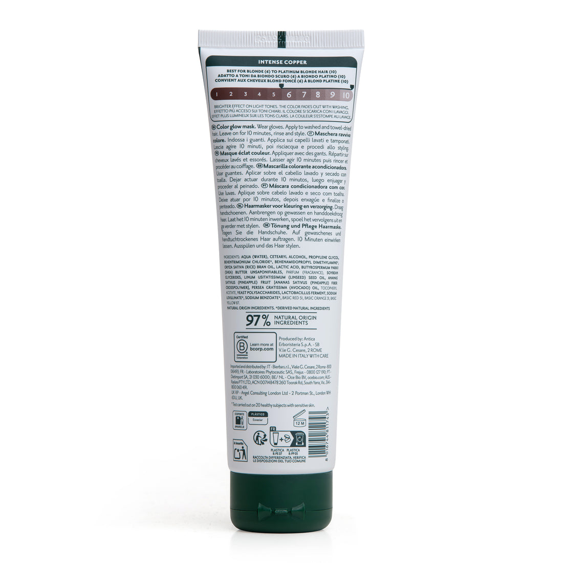 Retro tubetto maschera colorante per capelli Herbatint Intense Copper da 150 ml. Formula vegan, testato su pelle sensibile, 97% ingredienti di origine naturale