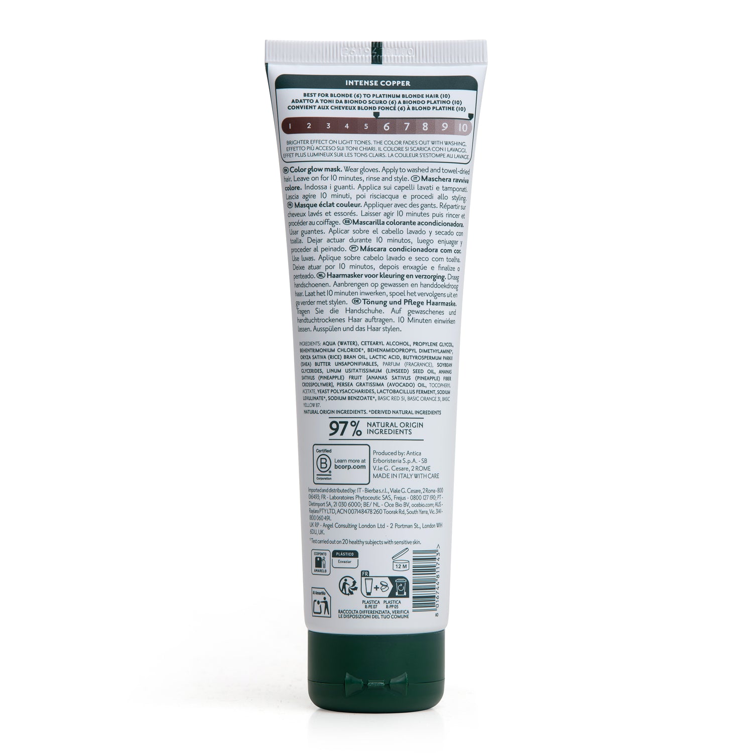 Retro tubetto maschera colorante per capelli Herbatint Intense Copper da 150 ml. Formula vegan, testato su pelle sensibile, 97% ingredienti di origine naturale
