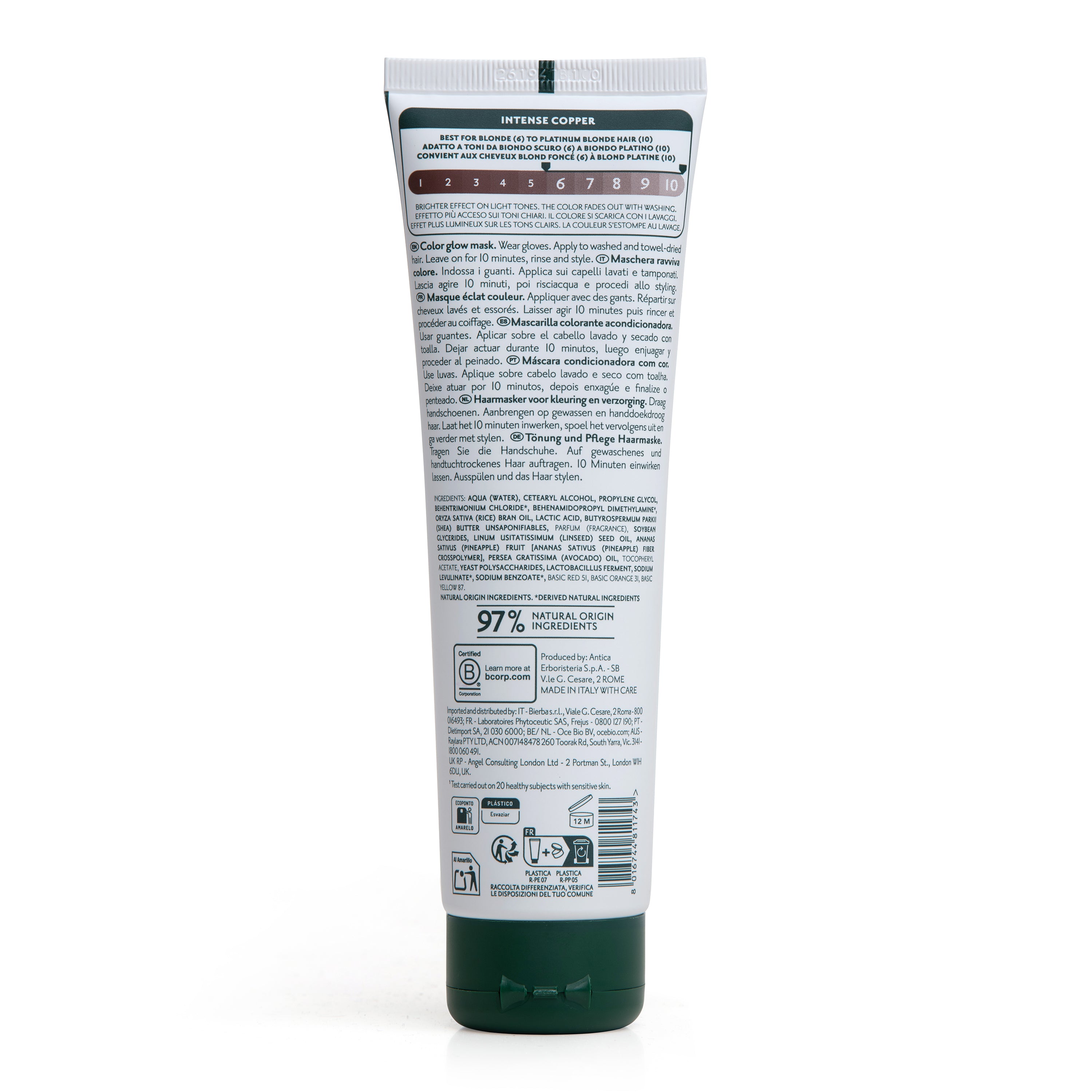 Retro tubetto maschera colorante per capelli Herbatint Intense Copper da 150 ml. Formula vegan, testato su pelle sensibile, 97% ingredienti di origine naturale