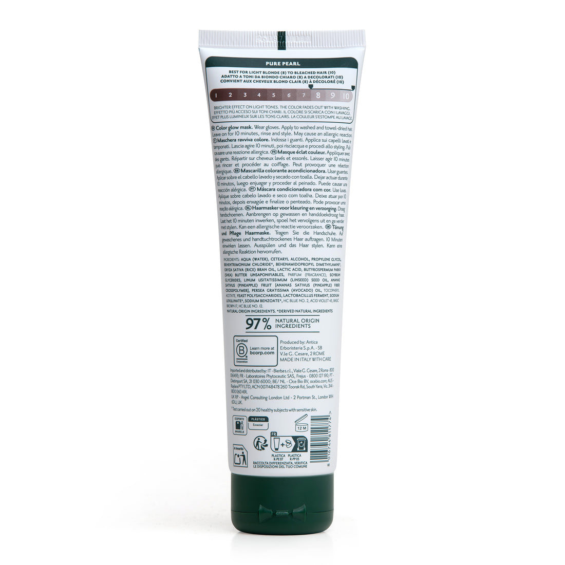 Retro tubetto maschera colorante per capelli Herbatint Pure Pearl da 150 ml. Formula vegan, testato su pelle sensibile, 97% ingredienti di origine naturale
