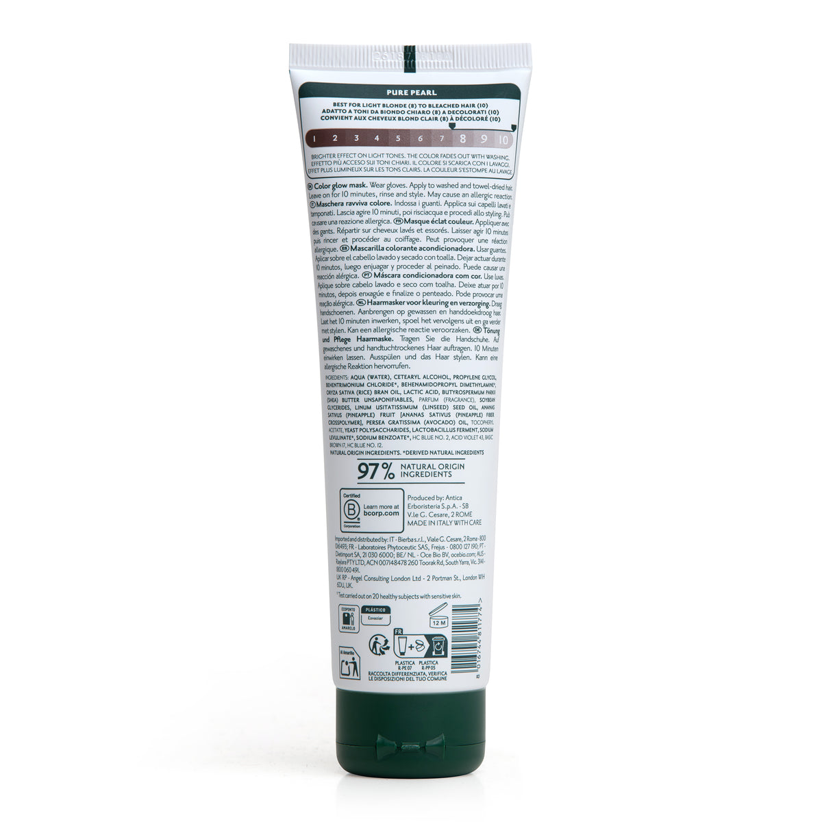 Retro tubetto maschera colorante per capelli Herbatint Pure Pearl da 150 ml. Formula vegan, testato su pelle sensibile, 97% ingredienti di origine naturale