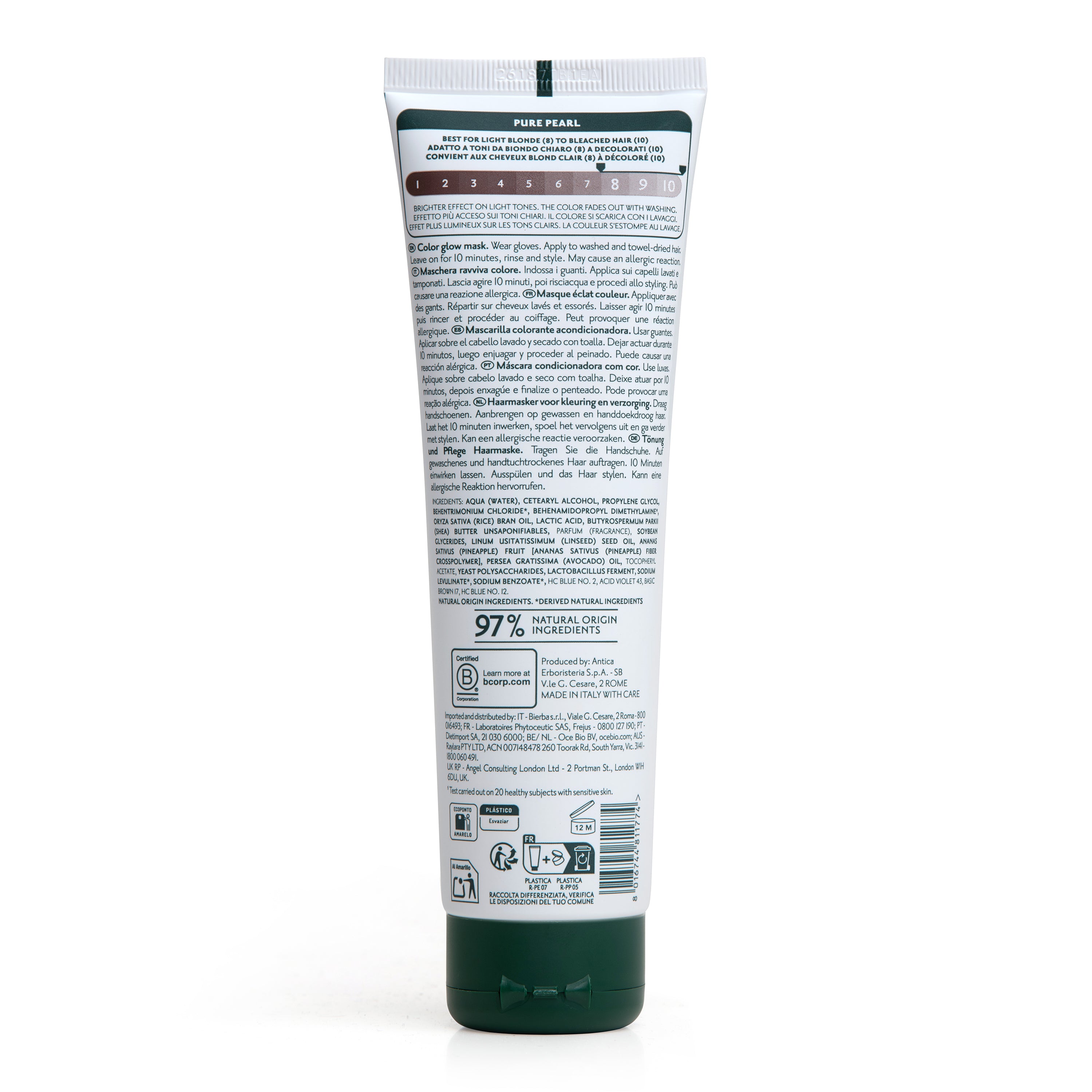 Retro tubetto maschera colorante per capelli Herbatint Pure Pearl da 150 ml. Formula vegan, testato su pelle sensibile, 97% ingredienti di origine naturale