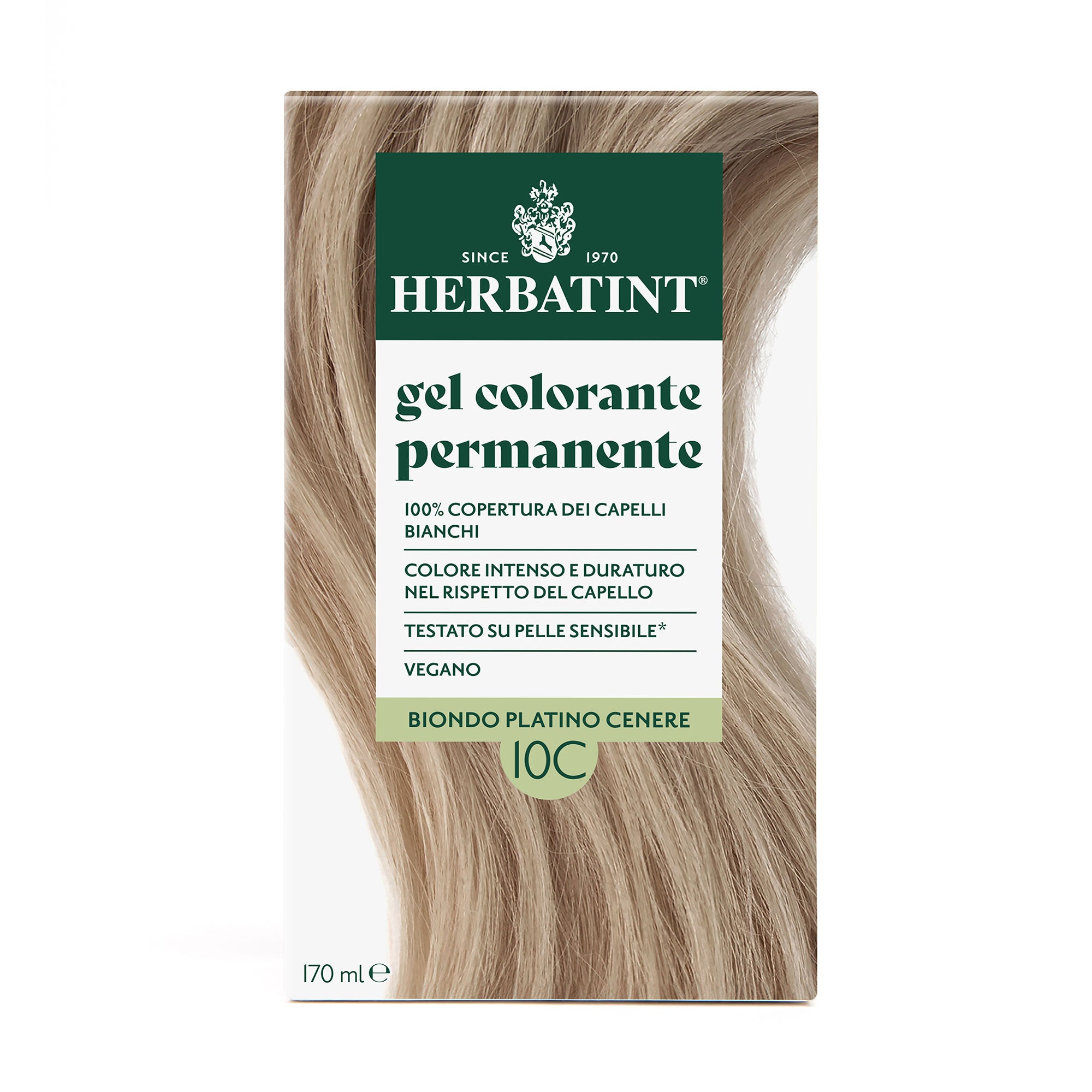 Confezione della colorazione per capelli senza ammoniaca permanente Herbatint 10C Biondo Platino Cenere