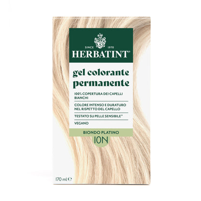 Confezione della colorazione per capelli senza ammoniaca permanente Herbatint 10N Biondo Platino