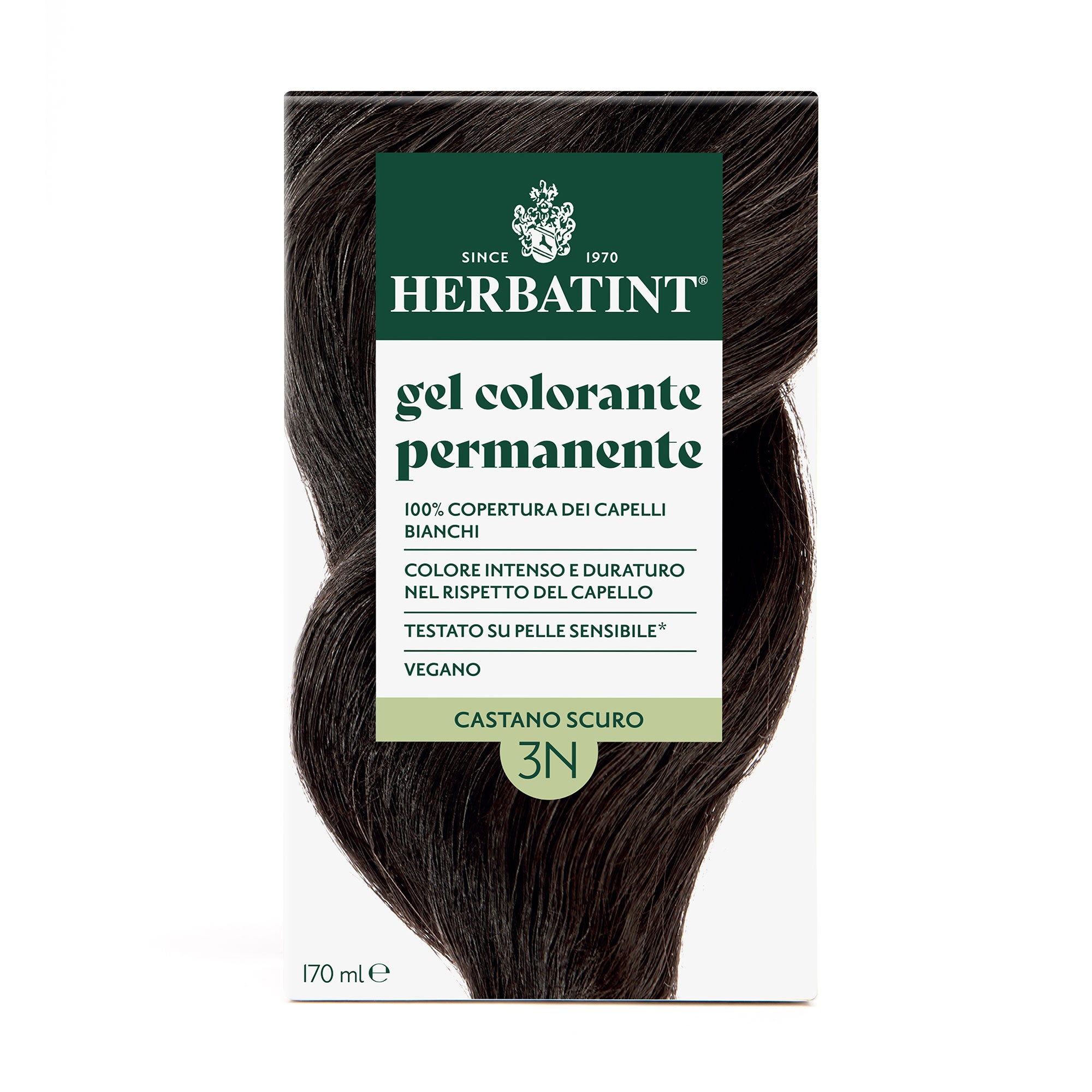 Confezione della colorazione per capelli senza ammoniaca permanente Herbatint 3N Castano Scuro