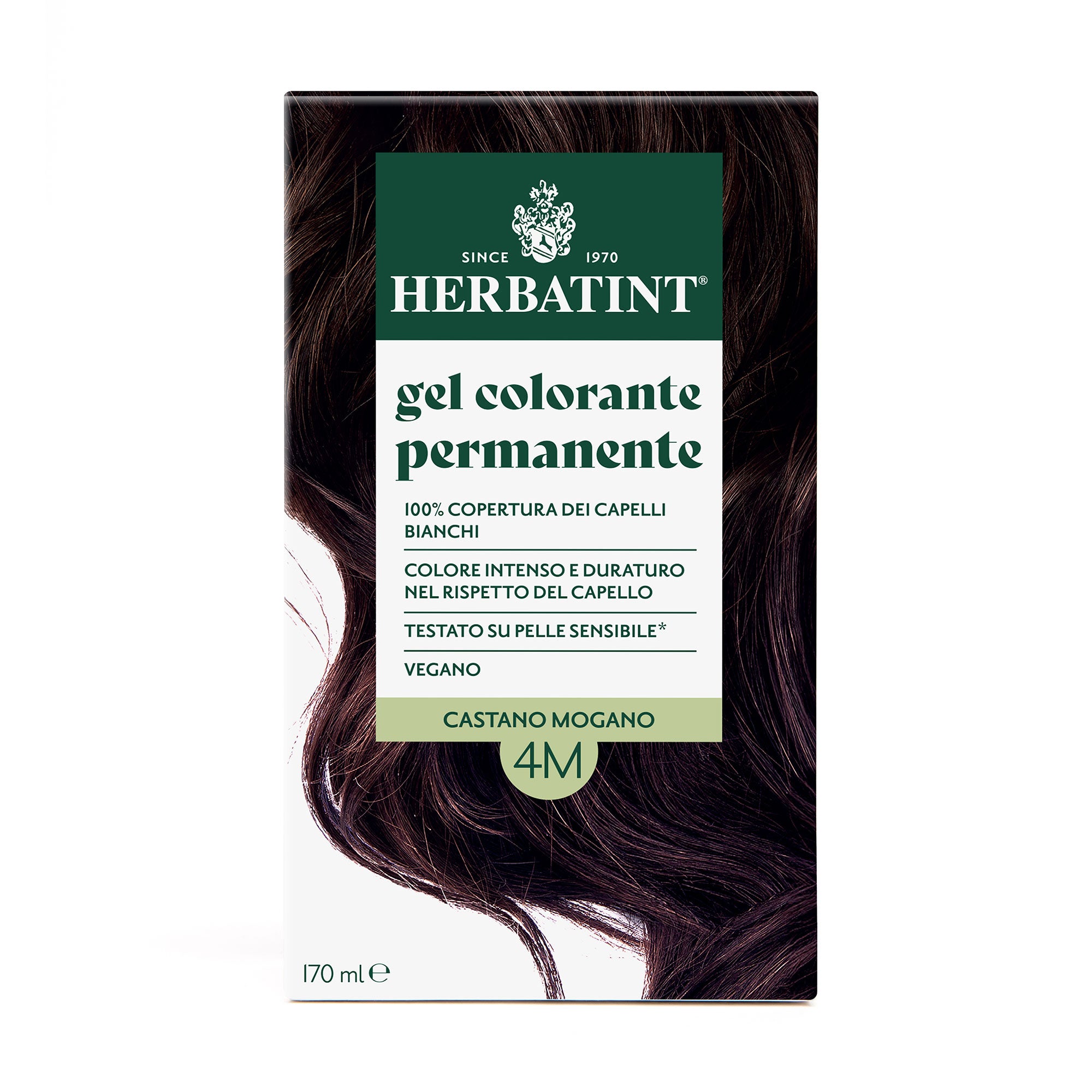 Confezione della colorazione per capelli senza ammoniaca permanente Herbatint 4M Castano Mogano