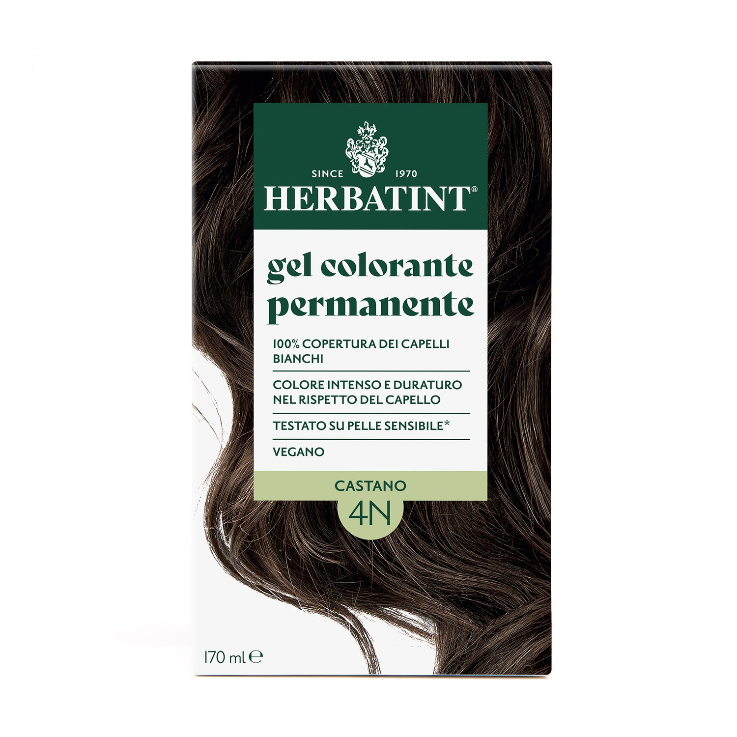 Confezione della colorazione per capelli senza ammoniaca permanente Herbatint 4N Castano