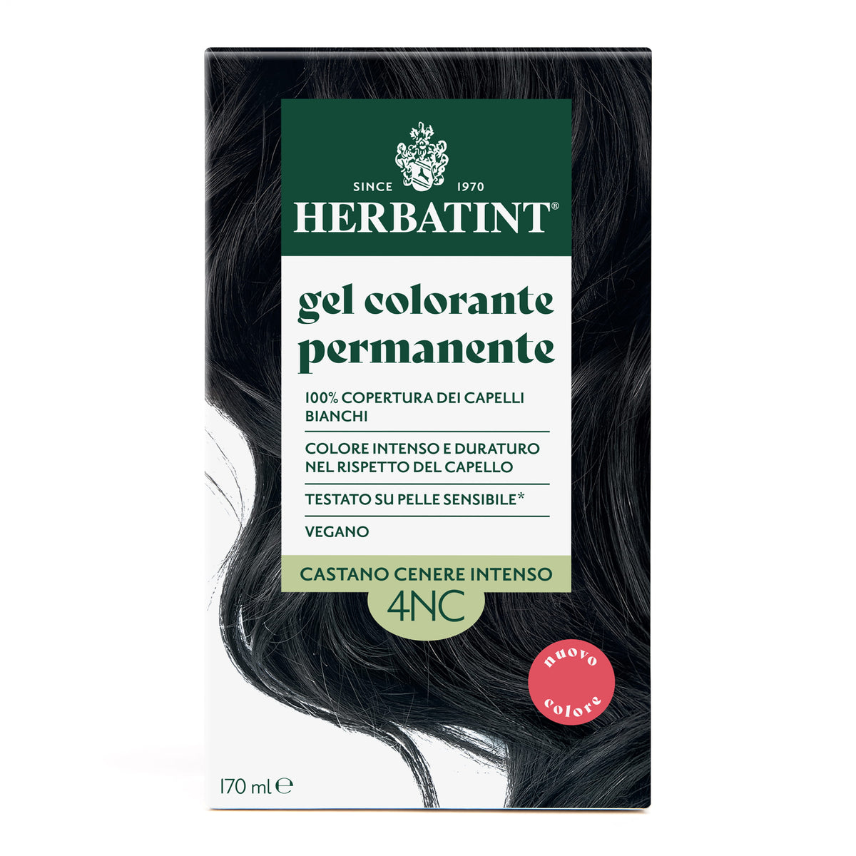 Confezione della colorazione per capelli senza ammoniaca permanente Herbatint 4NC Castano Cenere Intenso