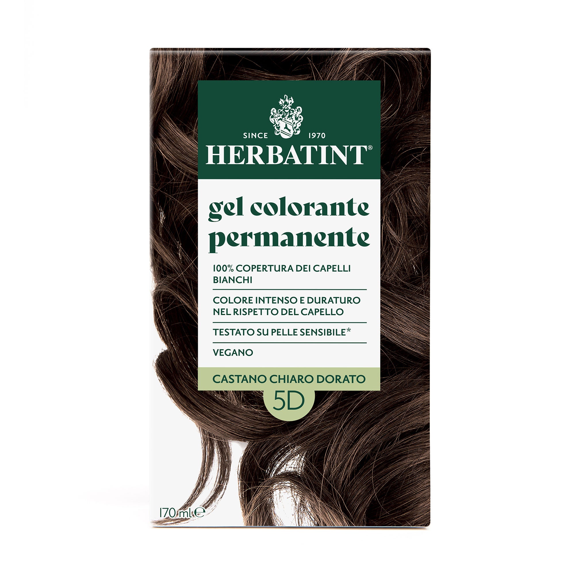 Confezione della colorazione per capelli senza ammoniaca permanente Herbatint 5D Castano Chiaro Dorato
