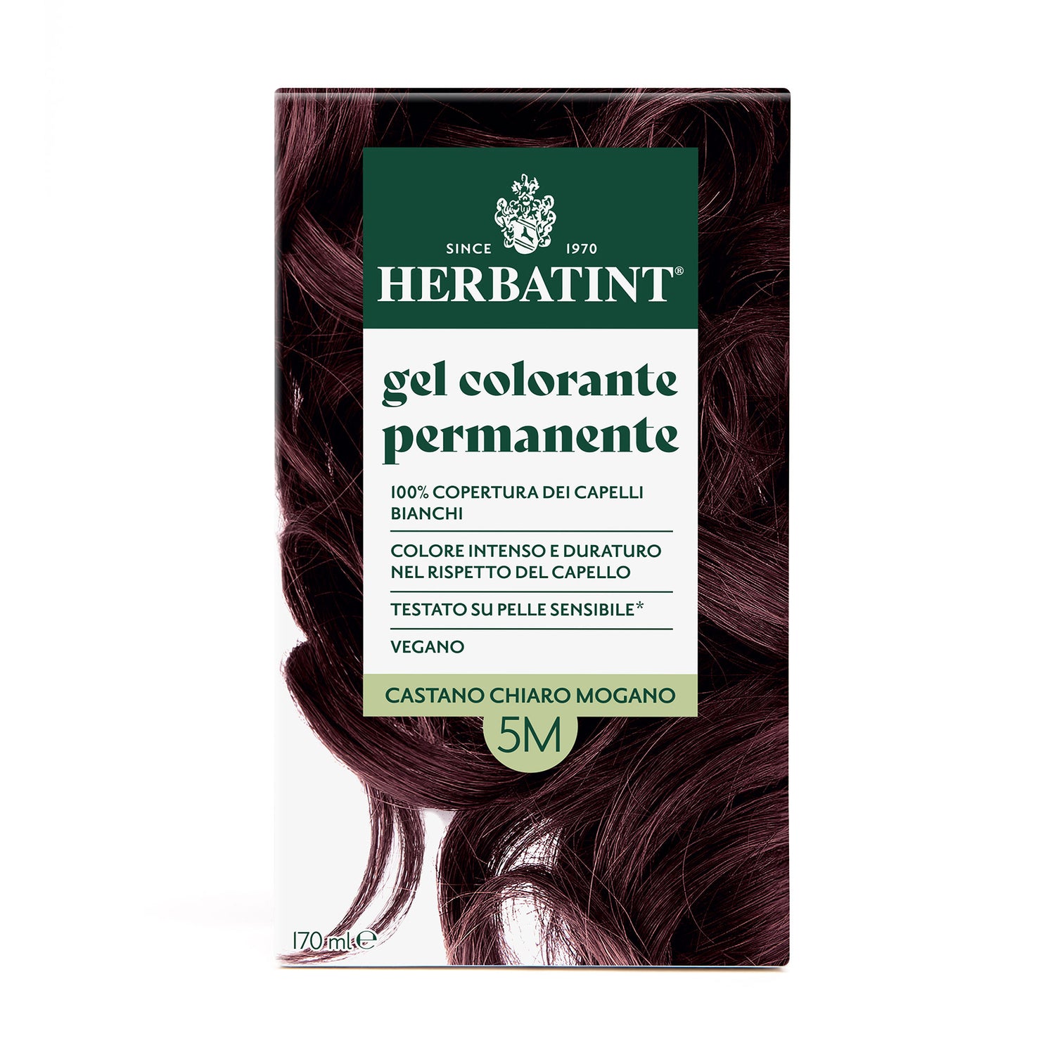 Confezione della colorazione per capelli senza ammoniaca permanente Herbatint 5M Castano Chiaro Mogano