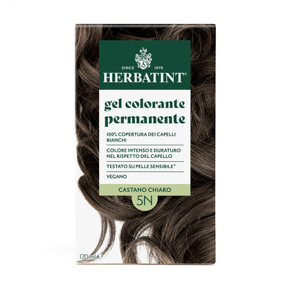 Confezione della colorazione per capelli senza ammoniaca permanente Herbatint 5N Castano Chiaro
