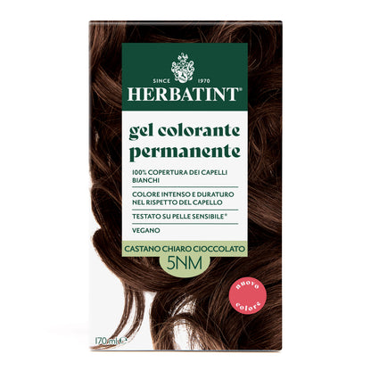 Confezione della colorazione per capelli senza ammoniaca permanente Herbatint 5NM Castano Chiaro Cioccolato