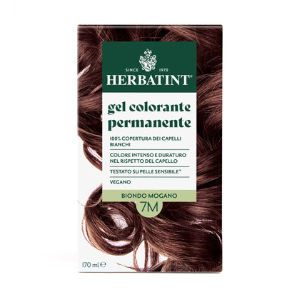 Confezione della colorazione per capelli senza ammoniaca permanente Herbatint 7M Biondo Mogano