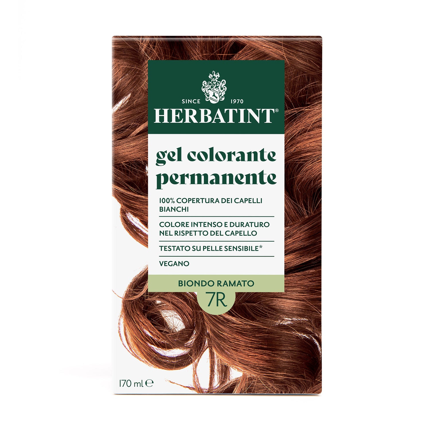 Confezione della colorazione per capelli senza ammoniaca permanente Herbatint 7R Biondo Ramato