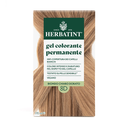 Confezione della colorazione per capelli senza ammoniaca permanente Herbatint 8D Biondo Chiaro Dorato