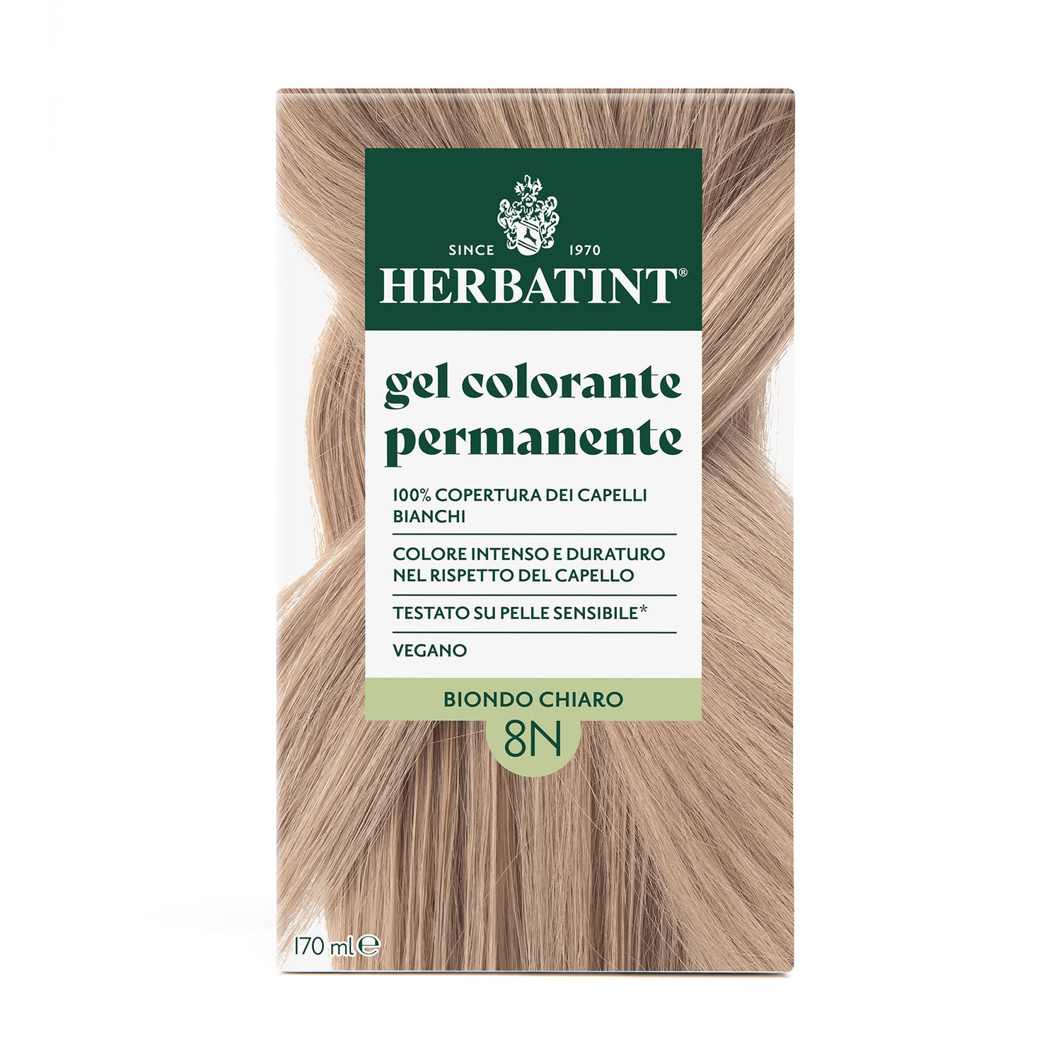Confezione della colorazione per capelli senza ammoniaca permanente Herbatint 8N Biondo Chiaro