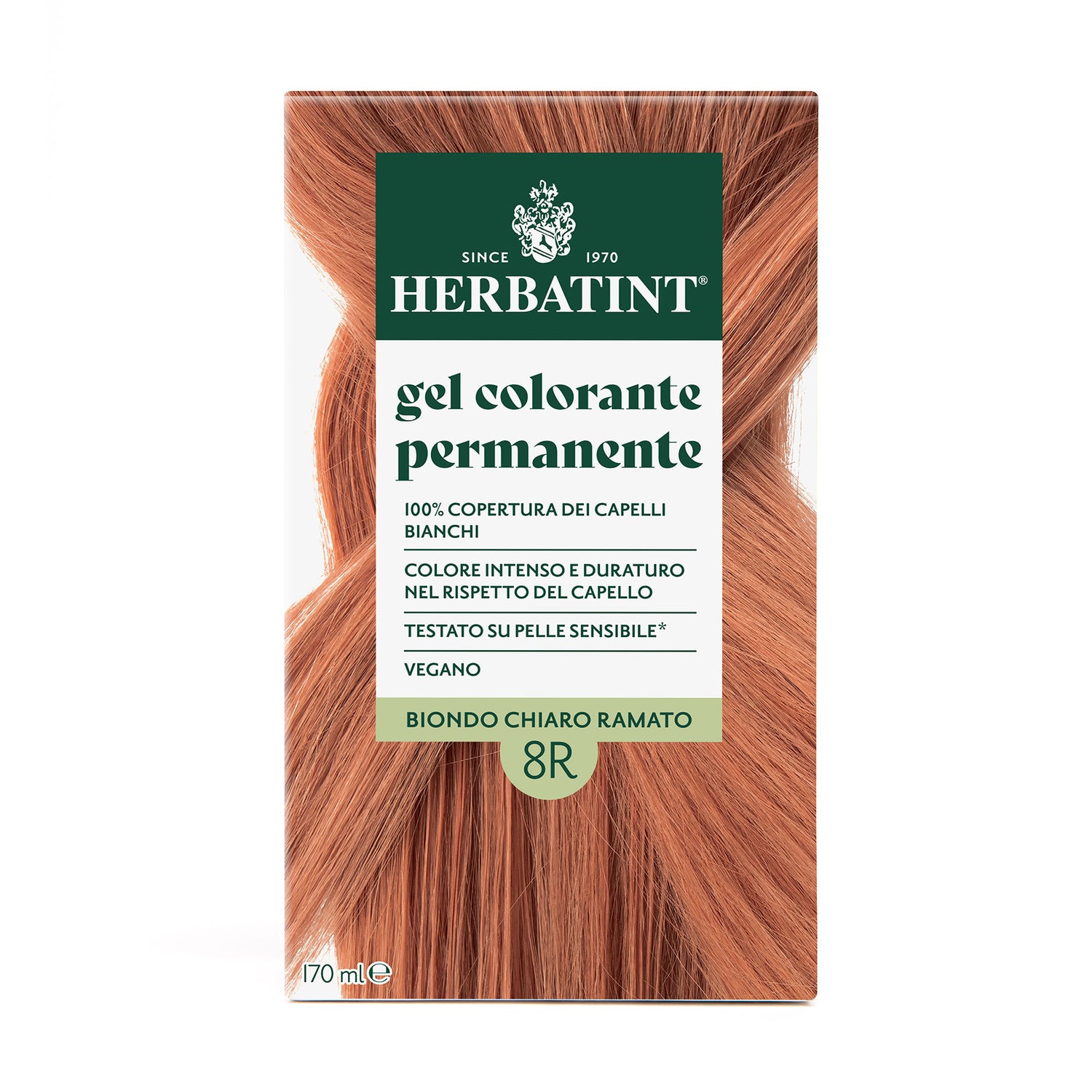 Confezione della colorazione per capelli senza ammoniaca permanente Herbatint 8R Biondo Chiaro Ramato