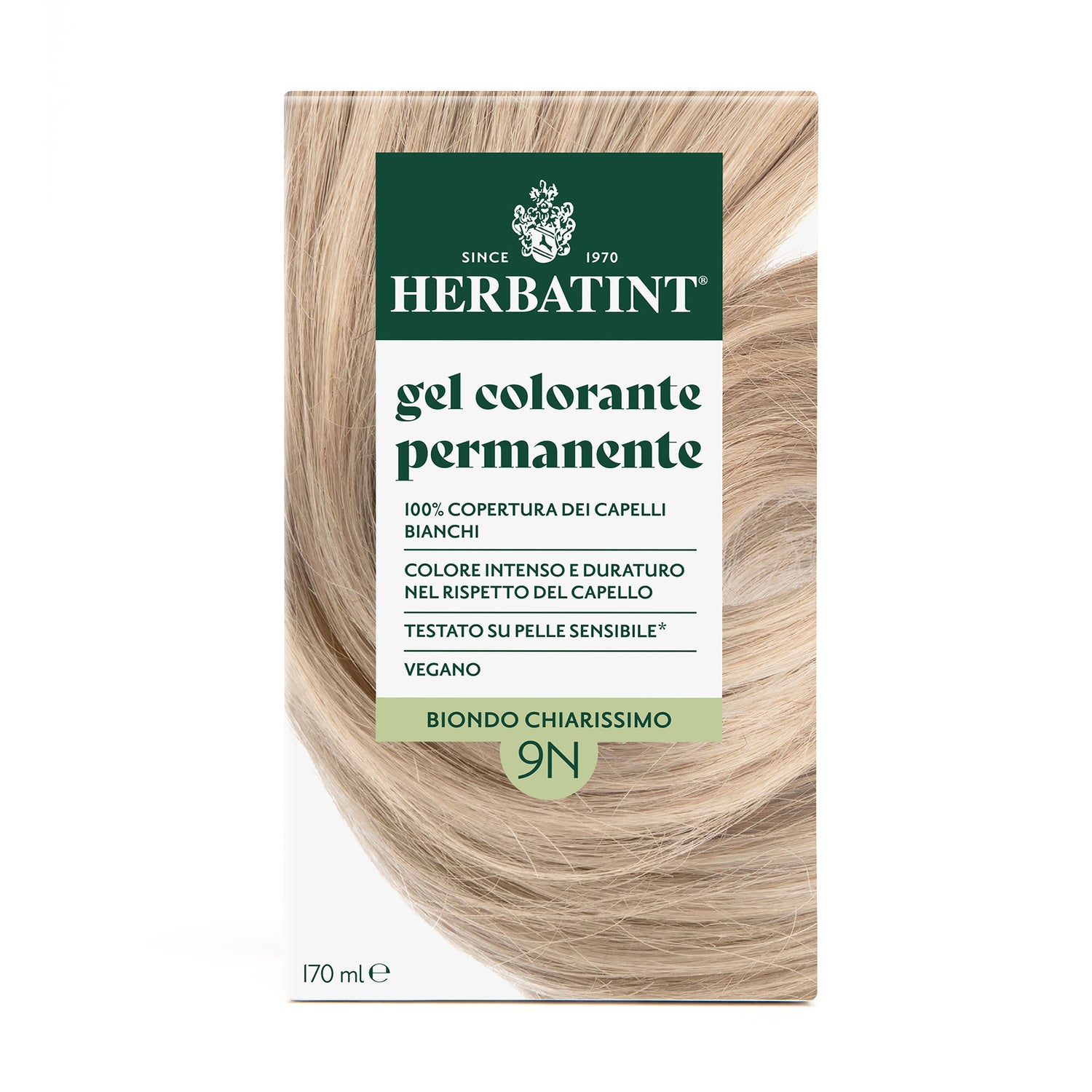 Confezione della colorazione per capelli senza ammoniaca permanente Herbatint 9N Biondo Chiarissimo