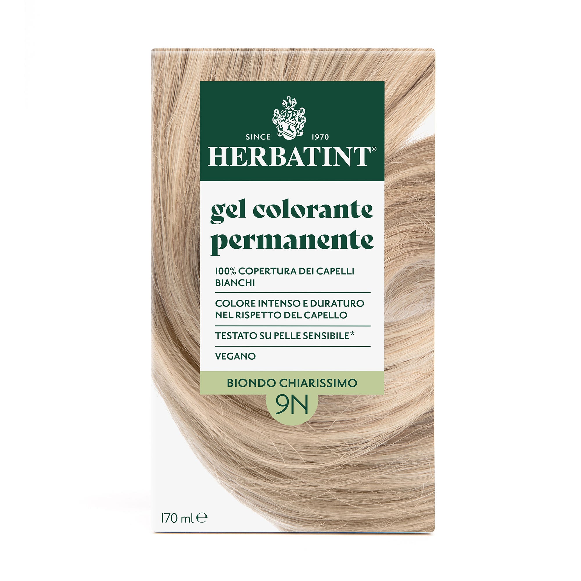 Confezione della colorazione per capelli senza ammoniaca permanente Herbatint 9N Biondo Chiarissimo