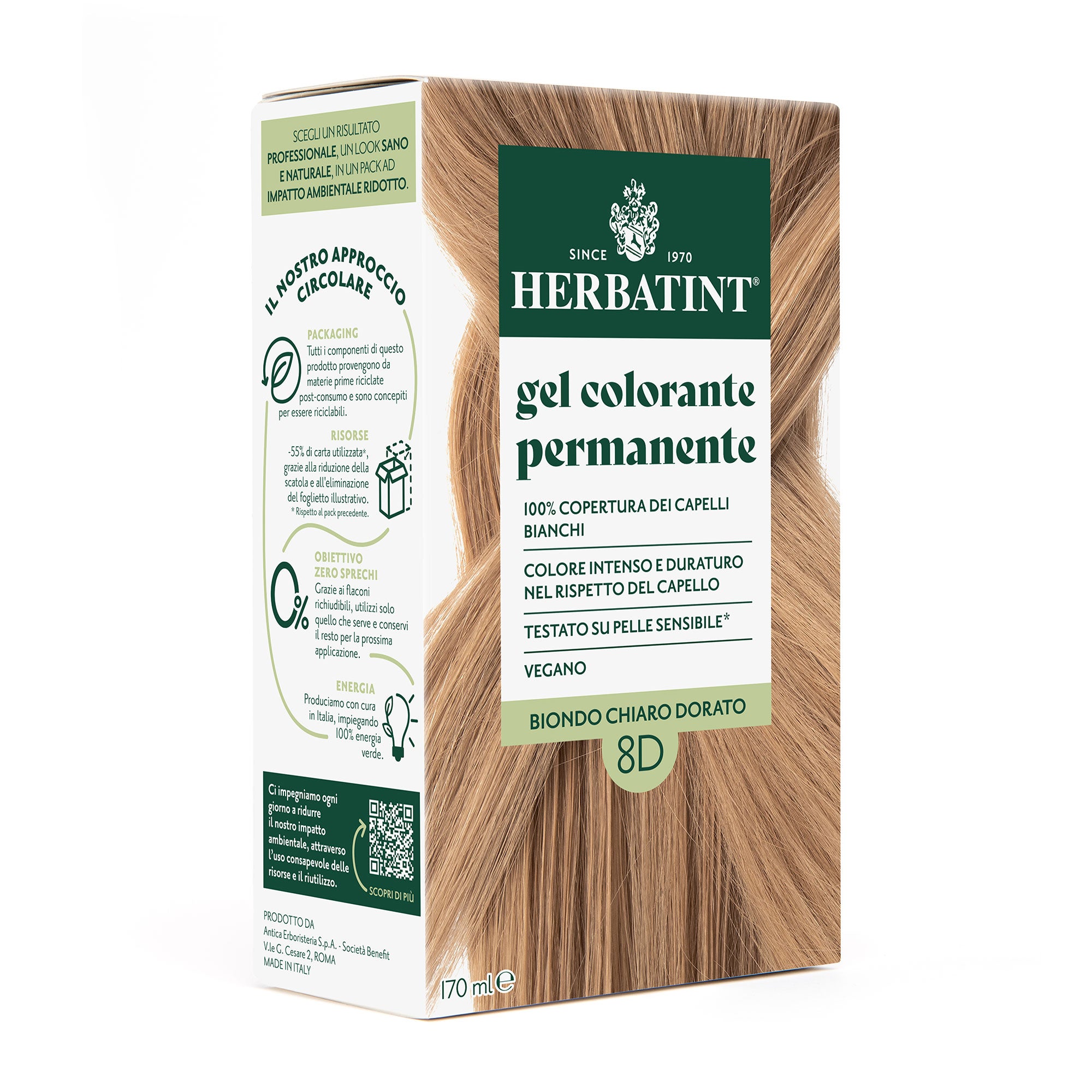 Permanentes haarfärbegel 8D Hellgoldblond, 170 ml