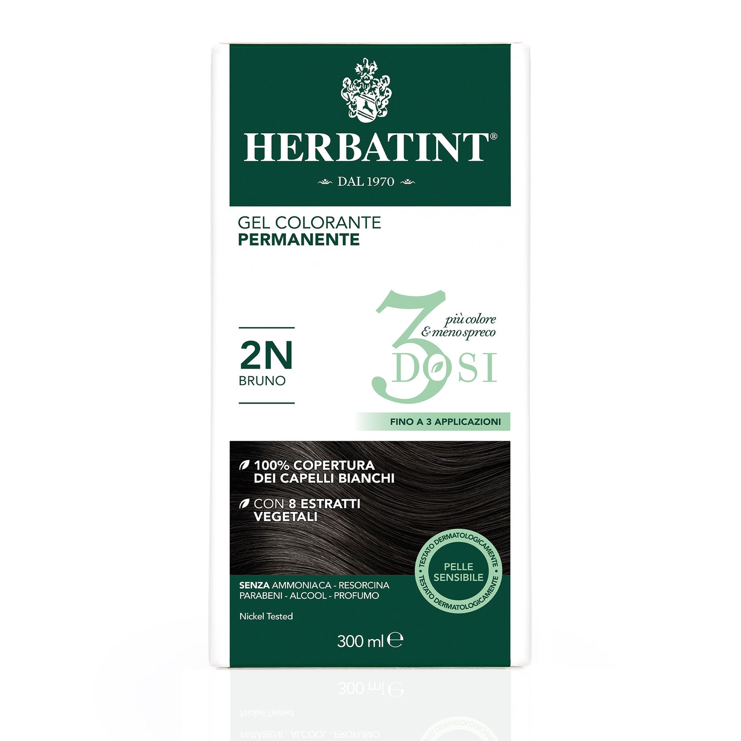 Permanente Haarkleuring 3Dosi 2N Bruin, 300 ml