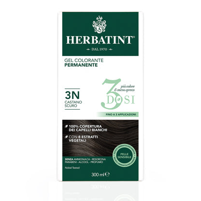 Permanente Haarkleuring 3Dosi 3N Donkerbruin, 300 ml