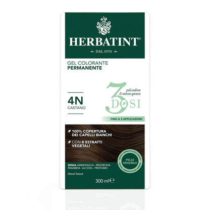 Permanente Haarkleuring 3Dosi 4N Kastanje, 300 ml