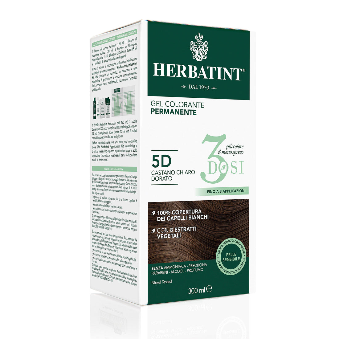 Permanente Haarkleuring 3Dosi 5D Lichtgoudbruin, 300 ml