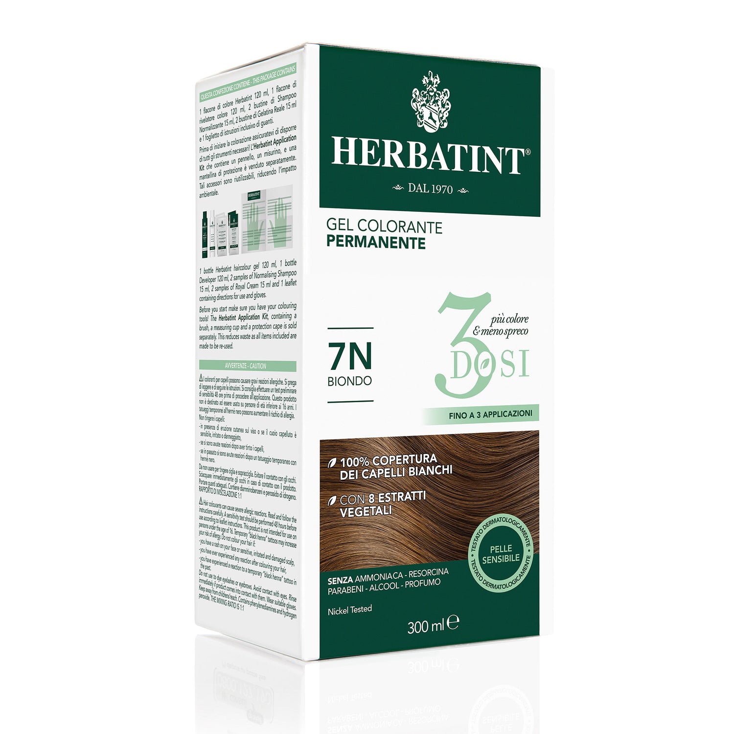 Permanente Haarkleuring 3Dosi 7N Blond, 300 ml