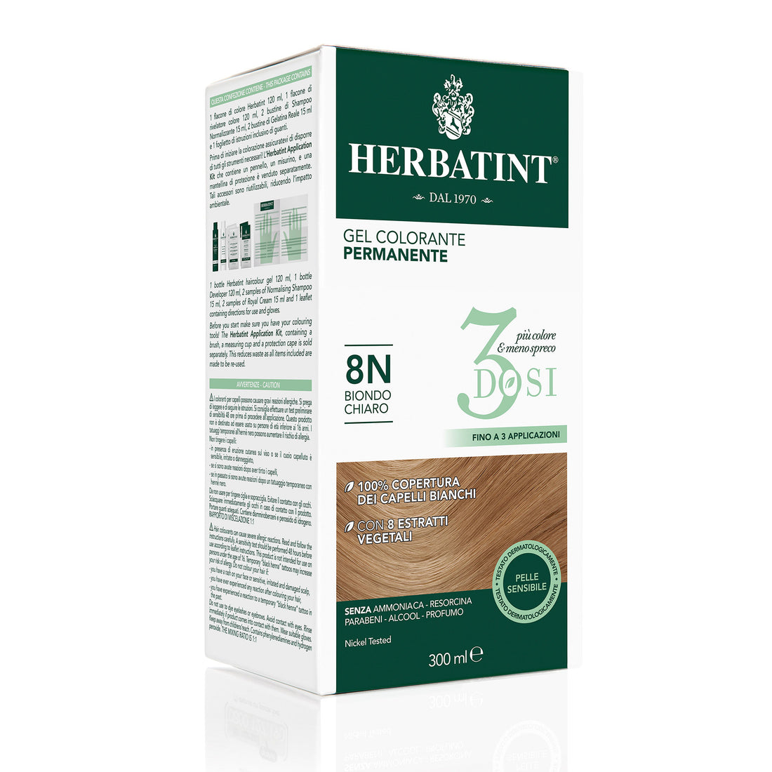 Permanente Haarkleuring 3Dosi 8N Lichtblond, 300 ml