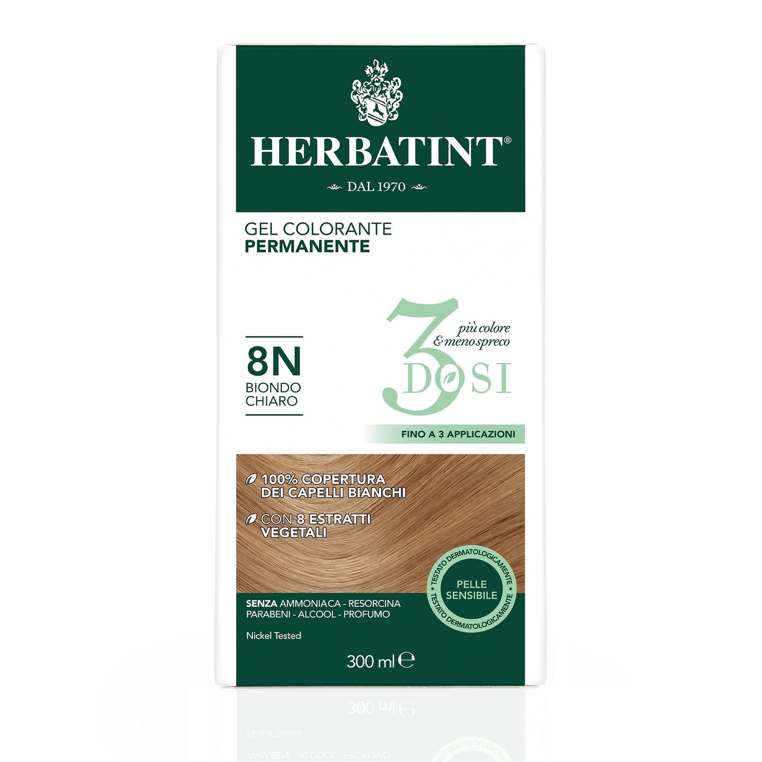 Permanente Haarkleuring 3Dosi 8N Lichtblond, 300 ml