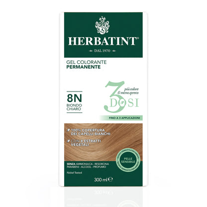 Permanente Haarkleuring 3Dosi 8N Lichtblond, 300 ml