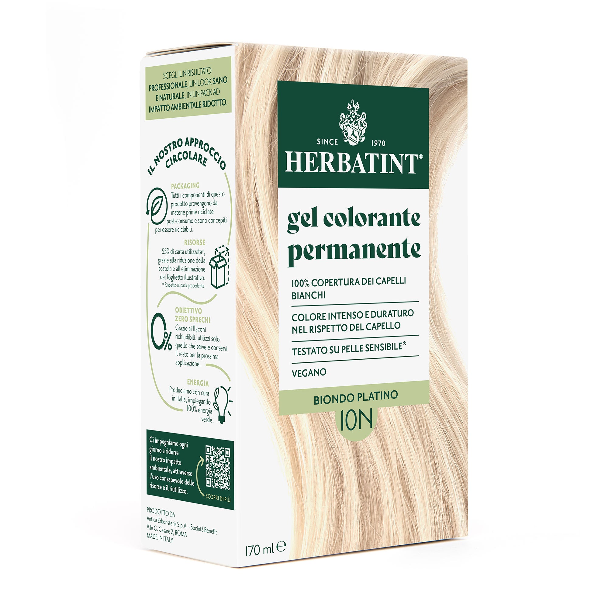 Gel colorante permanente senza ammoniaca Herbatint 10N Biondo Platino