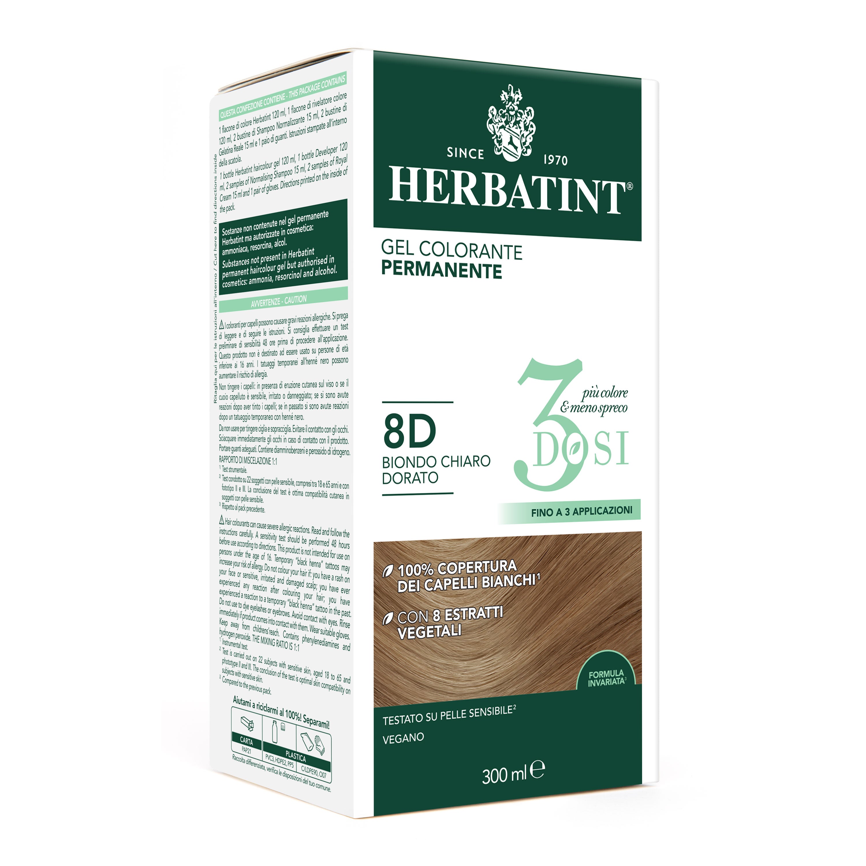 Herbatint 8D Biondo Chiaro Dorato Gel Colorante Permanente senza ammoniaca