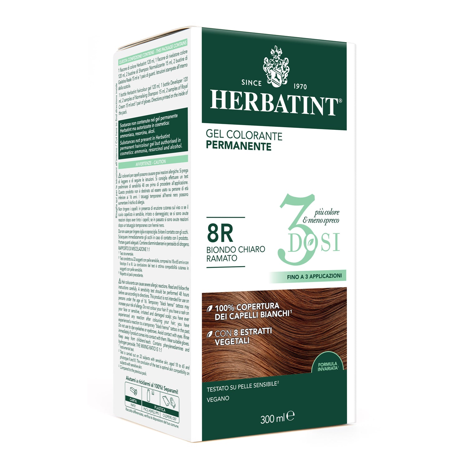 Herbatint 8R Biondo Chiaro Ramato Gel Colorante Permanente senza ammoniaca