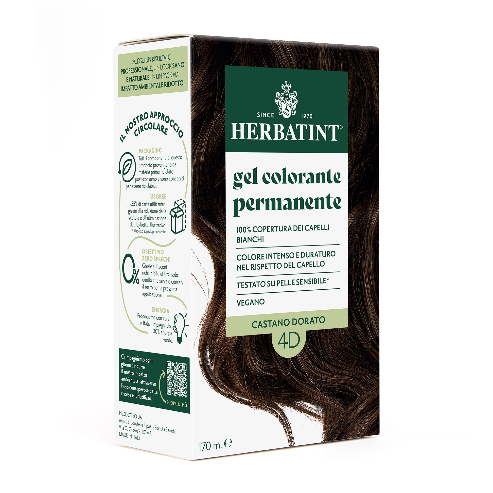 Gel colorante permanente senza ammoniaca Herbatint 4D Castano Dorato