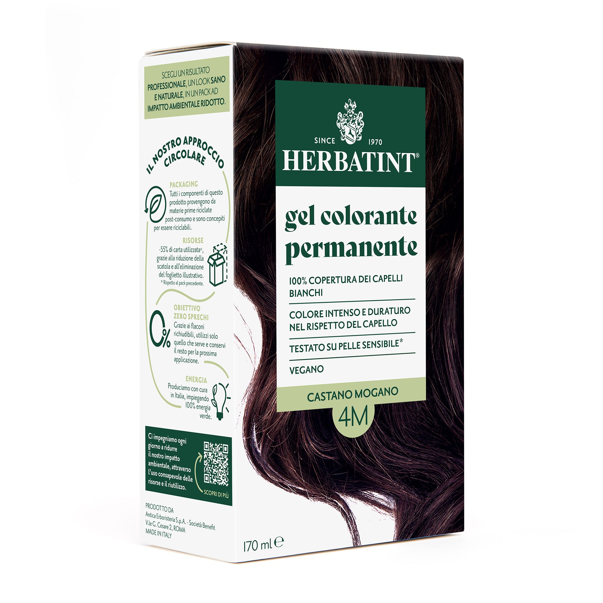 Gel colorante permanente senza ammoniaca Herbatint 4M Castano Mogano