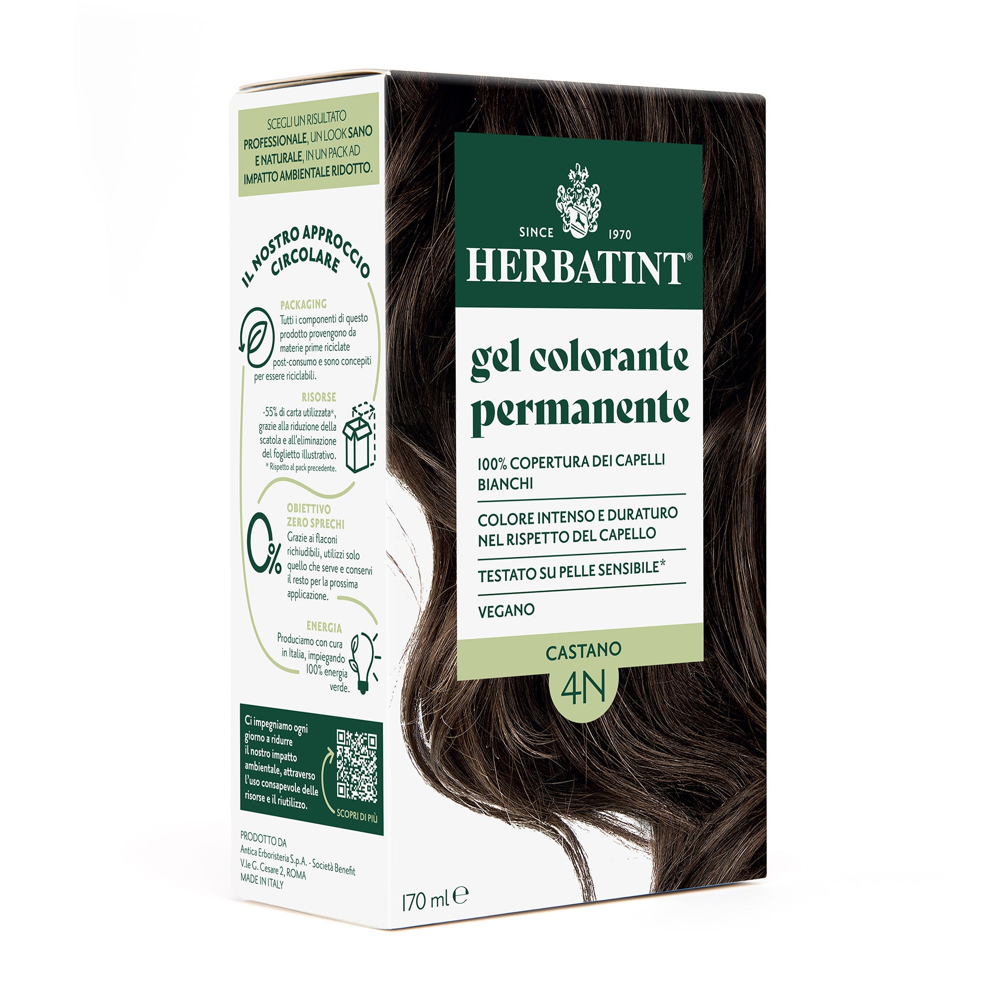 Gel colorante permanente senza ammoniaca Herbatint 4N Castano